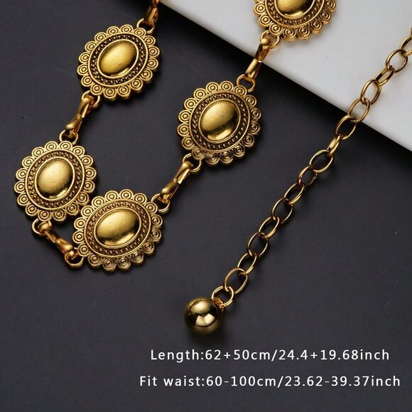 Metal Waist Chain Belt For Women Cowgirl Chain Concho Belts For Dresses Jeans🐠 - Picture 2 of 6